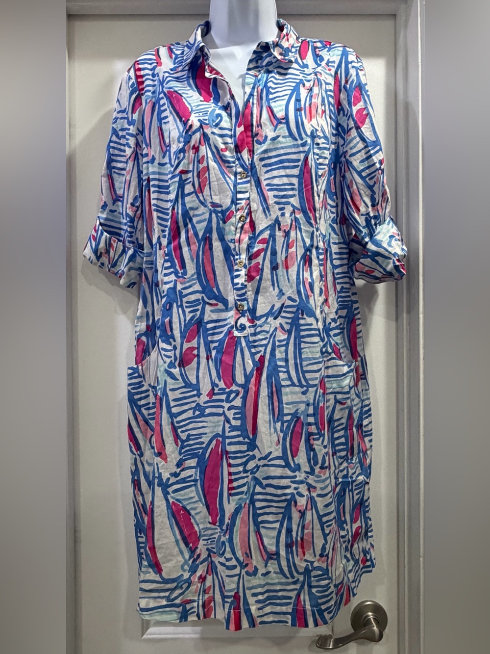 Lilly Pulitzer 🆕🆕 Sanibel Tunic Dress Red Right Return Size Large Sailboat ⛵️